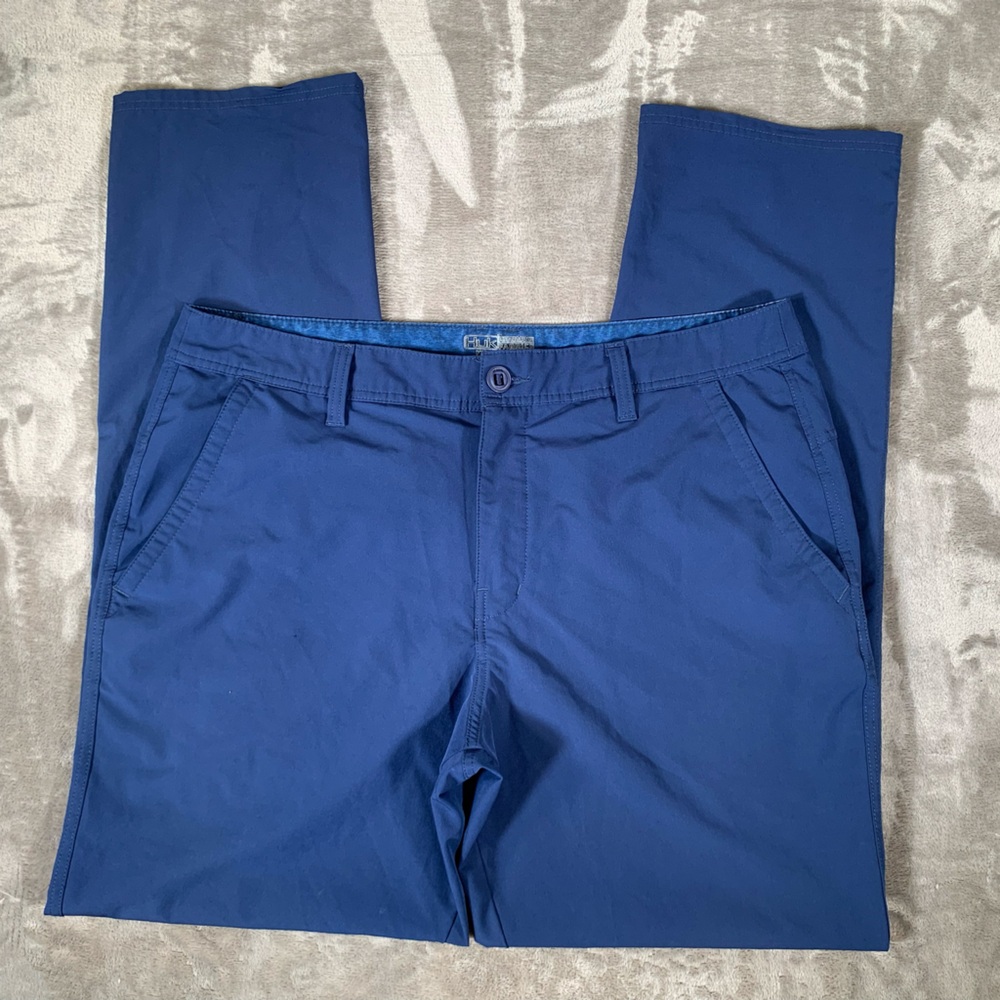 HUK Performance Pants Mens 36x32 Blue Flat Front Fishing Hiking Outdoors Cargo‎